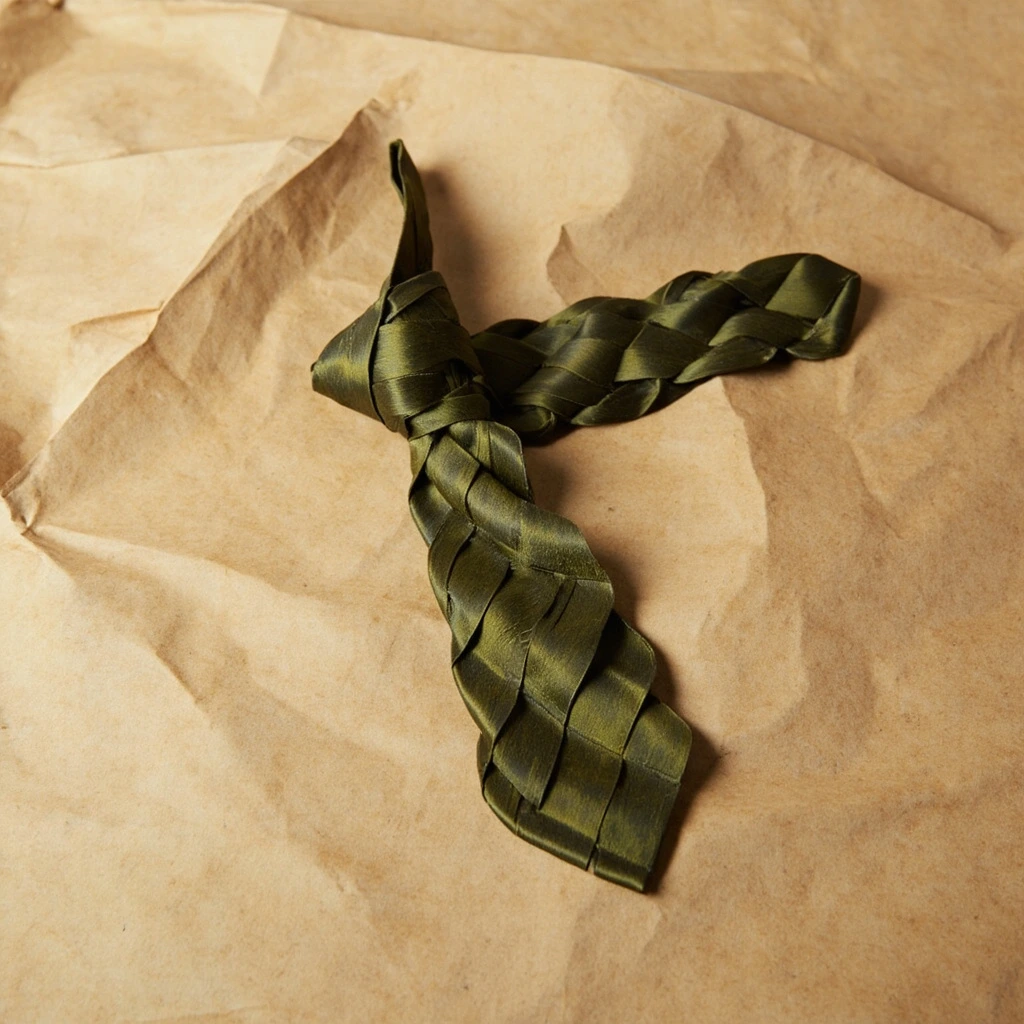 A plaited silk necktie in moss green.
